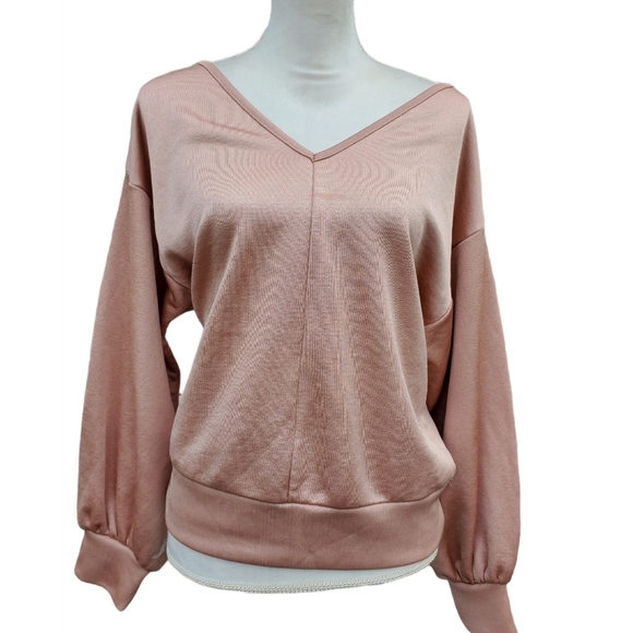 Express Tops - Express One Eleven Blush Satin V-Neck Sweatshirt